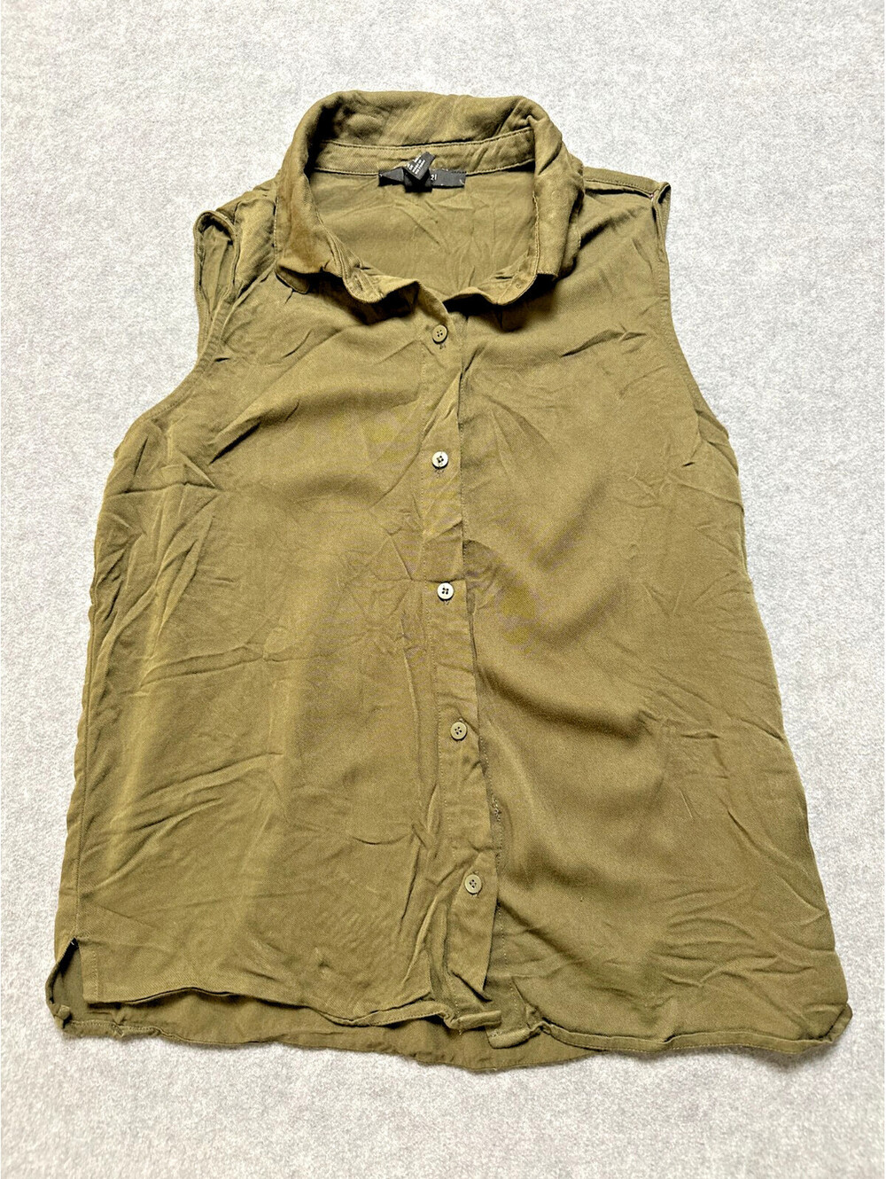 Forever 21 Olive Green Sleeveless Button Front Blouse Women Small Utility